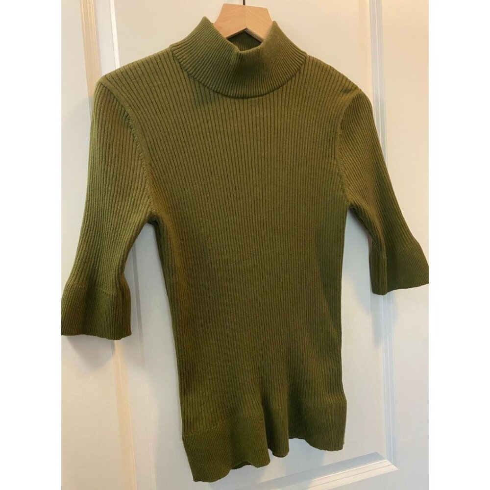 DKNY Mock Neck Turtle Neck Green Bodycon Ribbed Knit Top Women's Size XL - Picture 4 of 7
